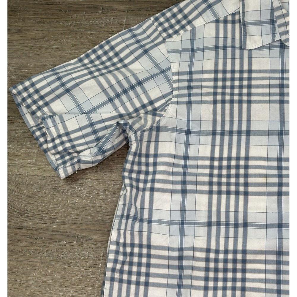 Columbia Mens Regular Fit Button Up Short Sleeve Blue White Plaid Shirt Medium - Picture 4 of 6